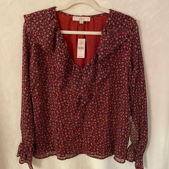 Beautiful LOFT Ruffle V-Neck Blouse - Picture 1 of 1